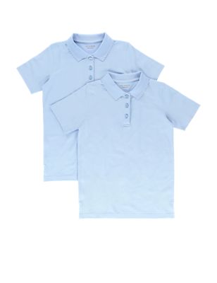 2 Pack Girls&#39; Pure Cotton Slim Fit Polo Shirt with Stain Away&trade;